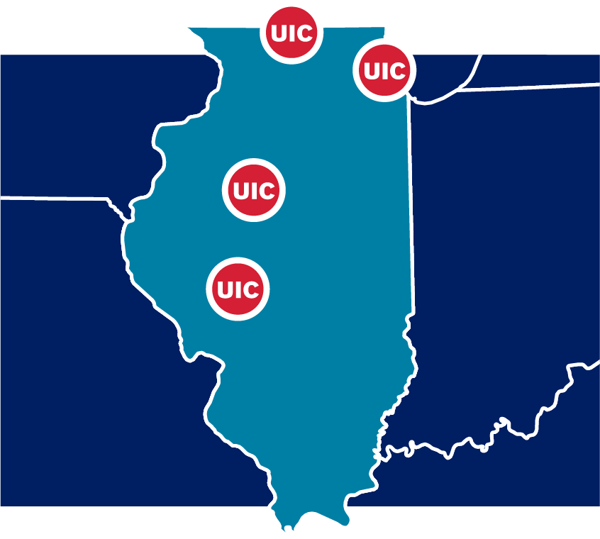 Illinois map with icons showing locations